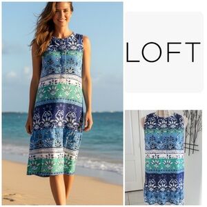 LOFT Floral Blue and Green Mini Dress